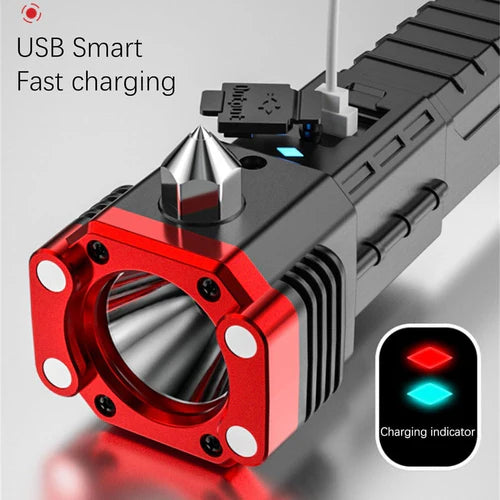 8-in-1 Multi-functional LED Torch, Emergency Window Breaker with Power Bank